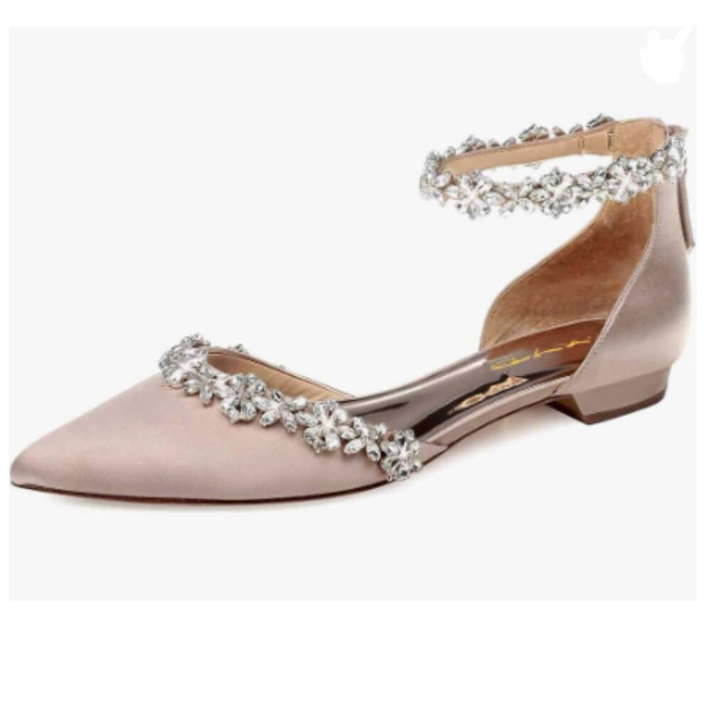 XYD Nude Pointed Toe D'Orsay Wedding Sandal Sparkly Rhinestones Ankle Strap Shoe